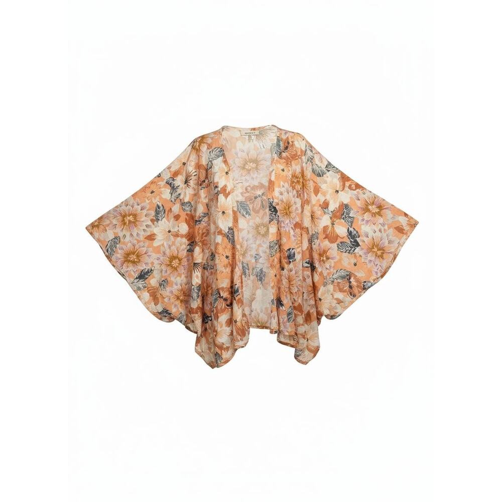 Rip Curl Kimono Cardigan Women Large Orange Floral Excellent Boho Beach Cover Up